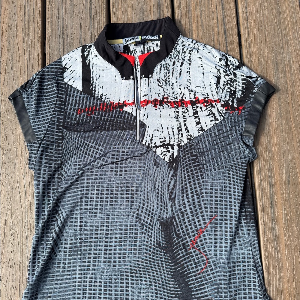 Jamie Sadock Men’s Golf Polo Black White Graphic Performance Shirt Size M